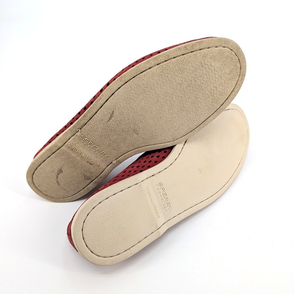 Sperry Top-Sider Boat Shoes Red Perforated Leather Nautical Preppy Loafers - Picture 6 of 6